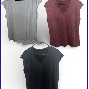 Woman’s Nukelolo 3pack Short Sleeve V Neck Large White,Black, Red Wine New